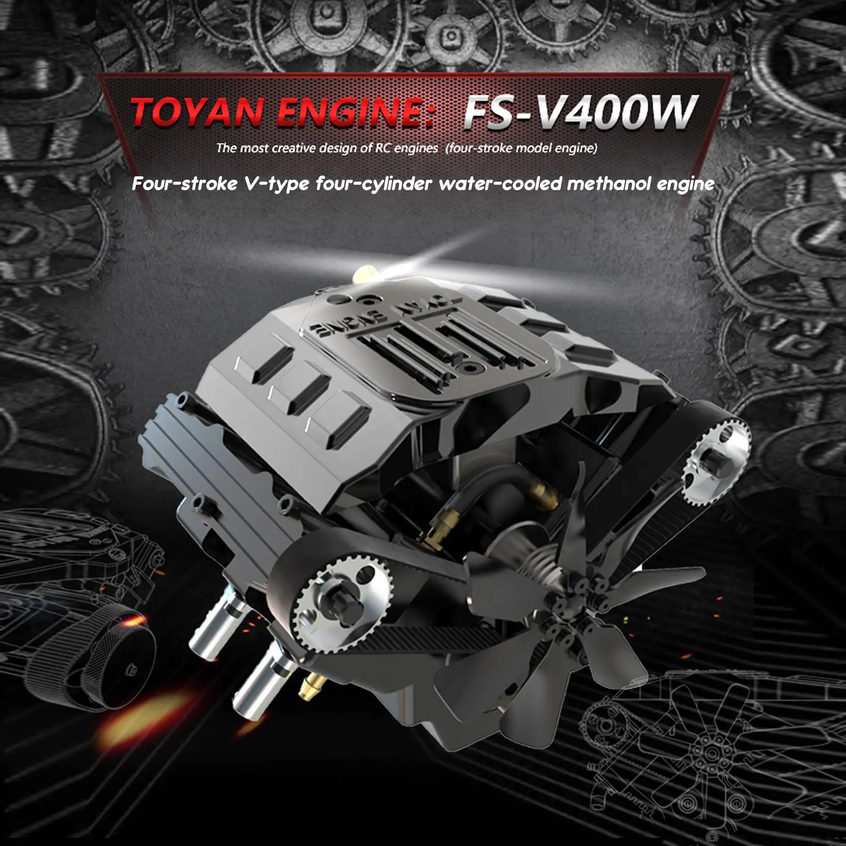 Модель двигателя Toyan FS-V400W V4 4 цилиндрический двигатель V-типа 14 куб.см Viertakt Watergekoelde