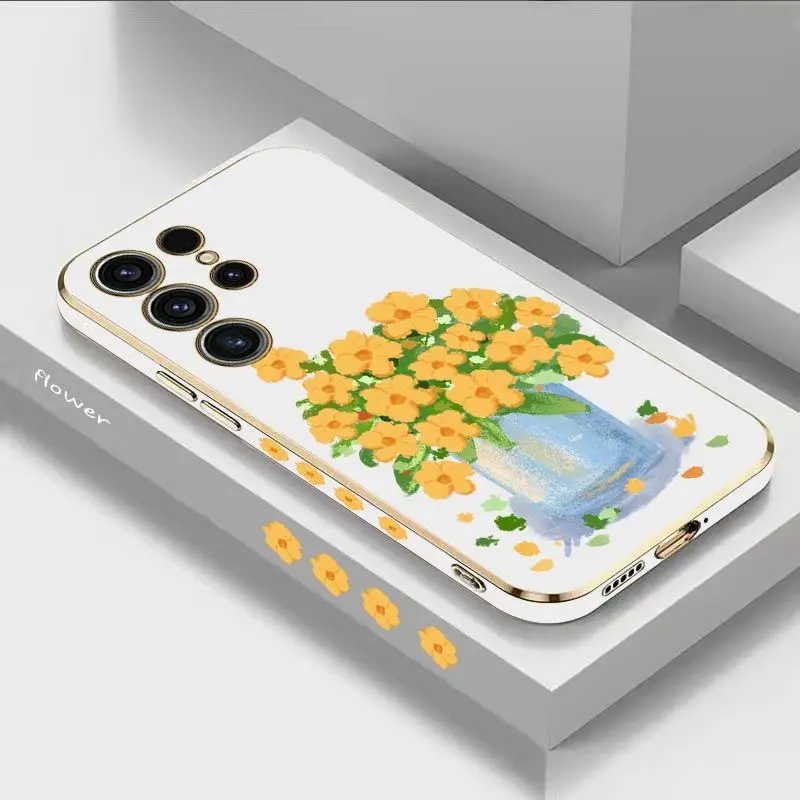 

Oil Painting Flower Luxury Plating Phone Case For Samsung Galaxy S23 S22 S21 S10 S9 S8 Plus Note 20 ultra 10 Plus Cover