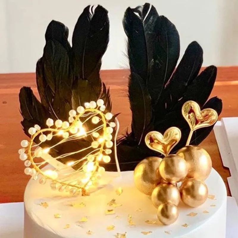

10PCS/Lot Angel Devil Feather Wings Cake Decoration White Black Pink Beautiful Feather Birthday Cake Accessories Handicraft DIY