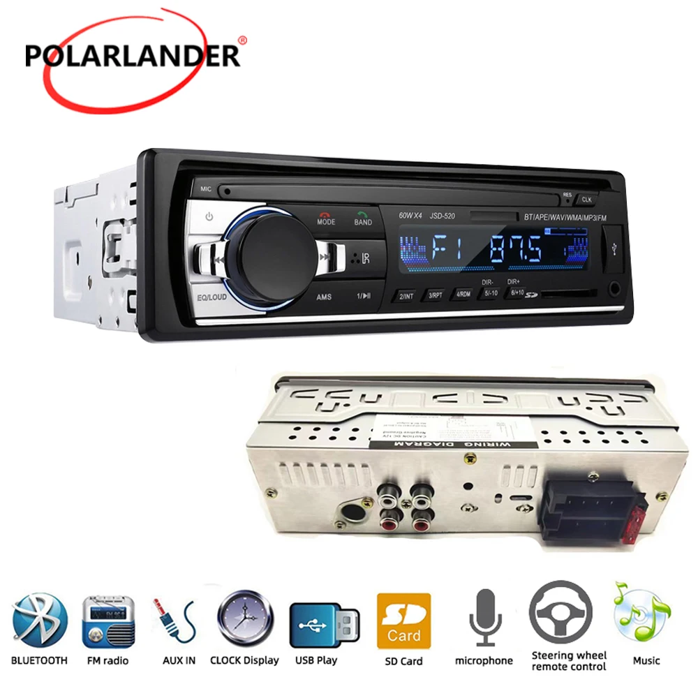 

Автомобильный стерео-радиоприемник PolarLander, 520LED, громкая связь, AUX вход, USB/SD/MMC, MP3, 60 Вт * 4 плеер, 12 В, Bluetooth, микрофон