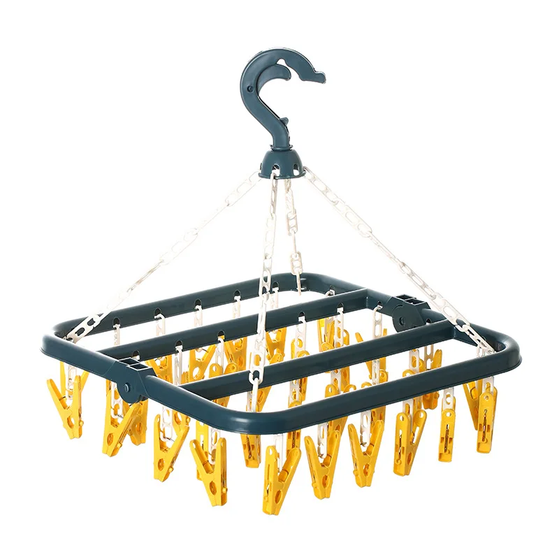 

Plastic Drying Rack Simple Windproof Children's Multi Clip Sock Clip Hang Baby Diaper Holder Folding Storage Clothes Hanger