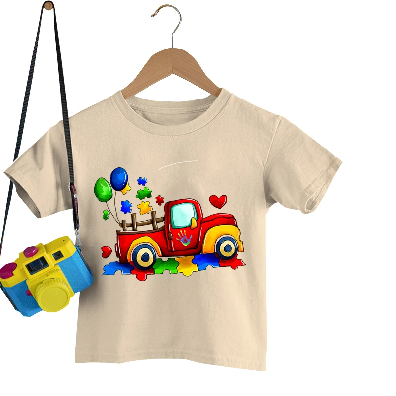 

Summer Clothing Autism Children T-shirts Funny Cartoon Car Kids Tshirts Harajuku Color Puzzle Streetwear Boys Girls Y2K Tshirts