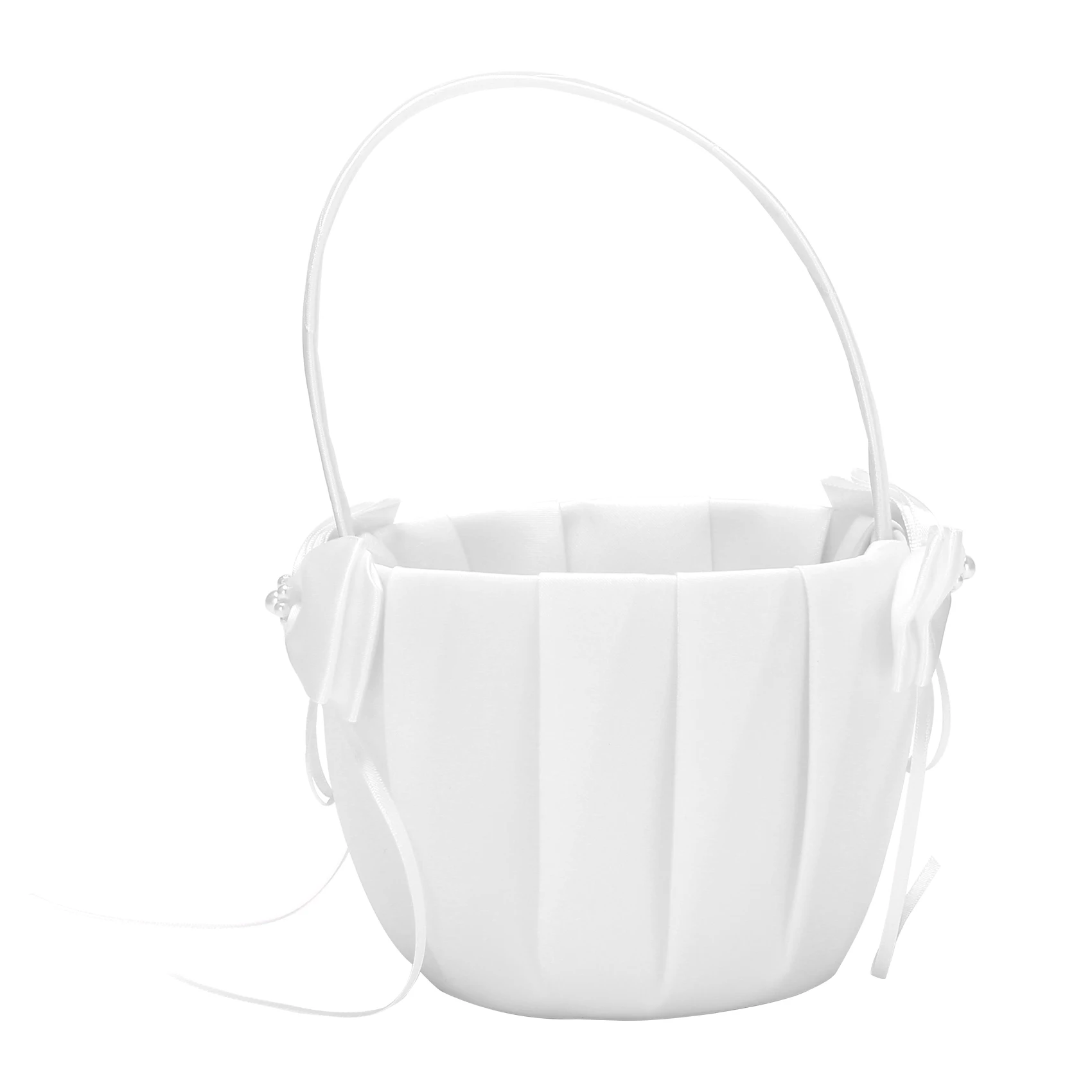 

Faux Pearl Flower Wedding Flower Girl Basket Bowknot Decor