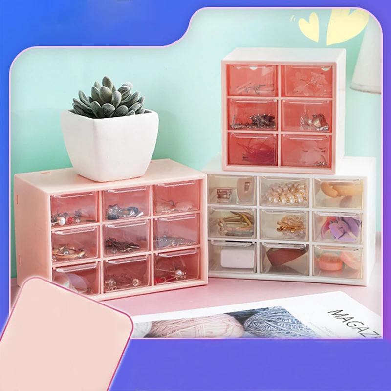 

Drawers Storage Cabinet Organiser Desktop Organizer With 9 Grids Mini Transparent Cabinets Drawers Plastic Jewelry Box Cosmetic