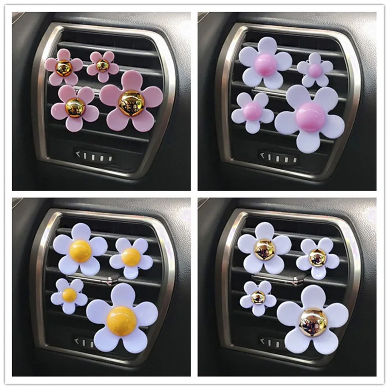 

4Pcs Car Outlet Vent Perfume Clip Small Daisy Air Conditioning Aromatherapy Accessories Decoration Supplies Air Freshener