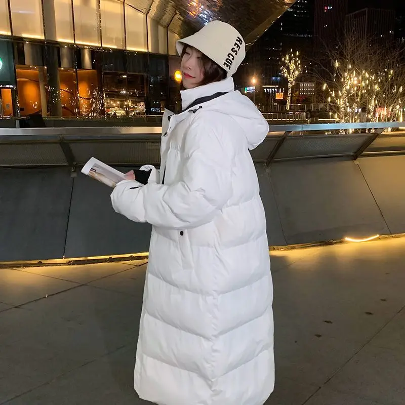 Winter Loose Hooded Parkas Jackets Women Thicken Warm Long Korean Cotton Padded Coats New Outwear Ladies Pockets Tops S57