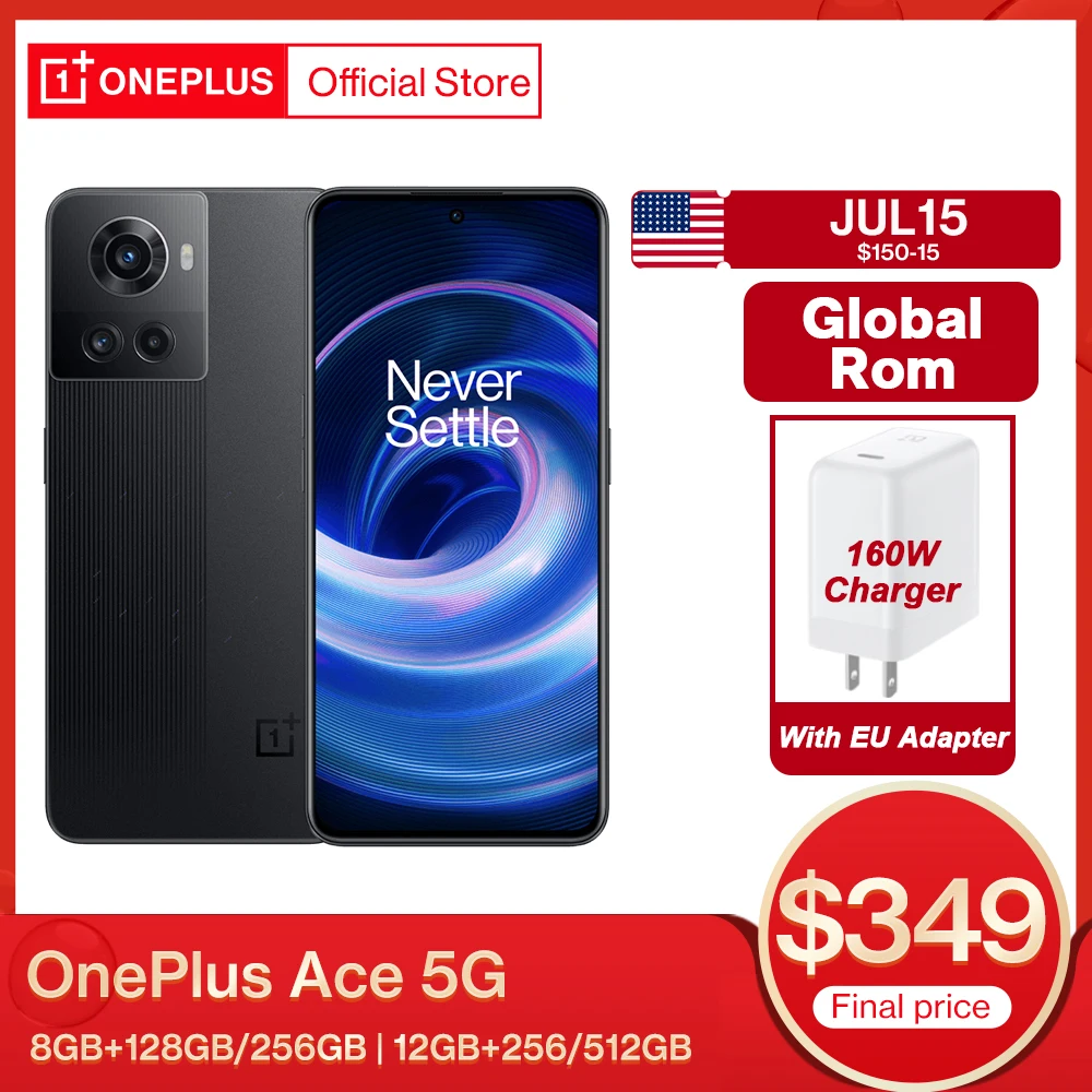 Global Rom OnePlus Ace 5G MTK Dimensity 8100 MAX 8GB 128GB Smartphone 150W Fast Charging Mobile Phones 120Hz Android OnePlus 10R