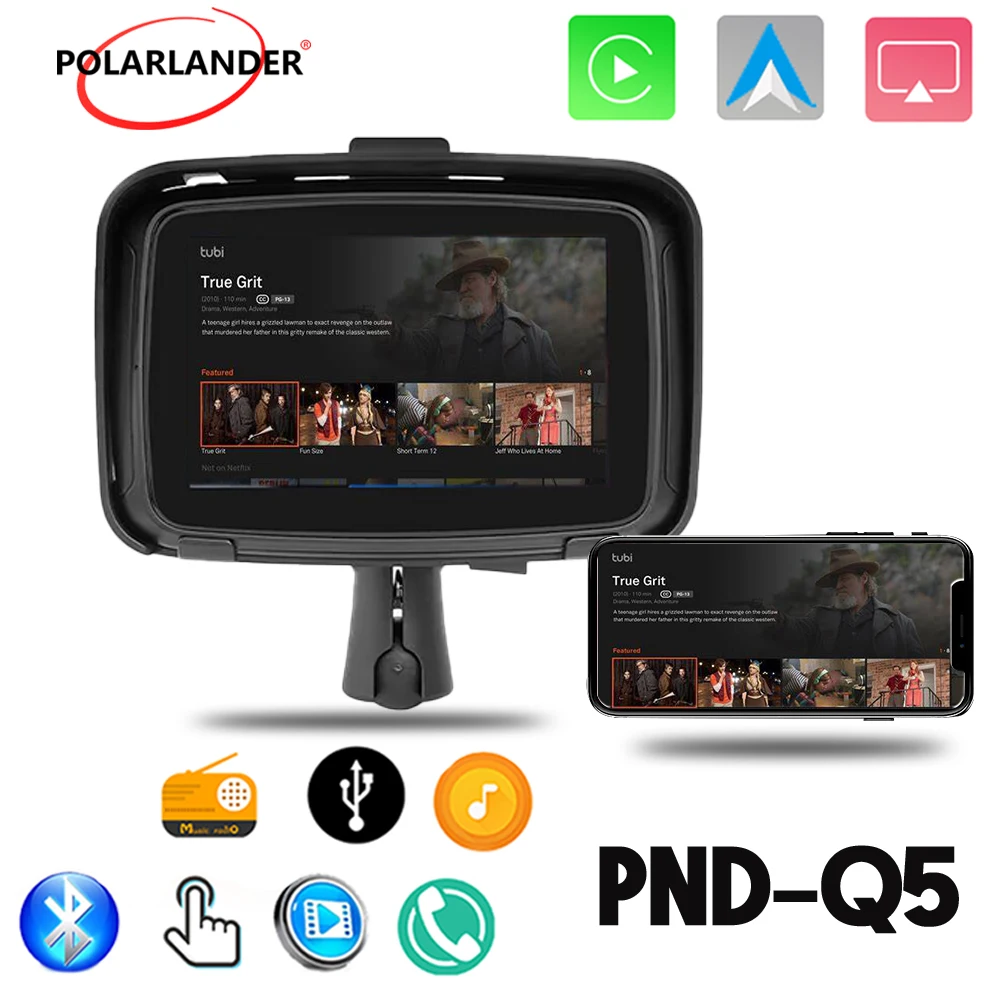 

Портативный 5-дюймовый HD дисплей для IOS Carplay EQ/WIFI/USB/TF Android Авто/Autolink IPX7 Водонепроницаемая мотоциклетная навигация Беспроводная двойная BT5.0