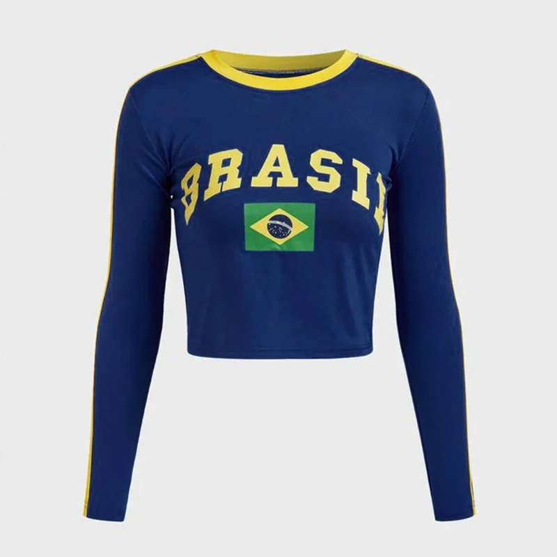 Женская футболка в бразильском стиле с длинным рукавом и графическим принтом