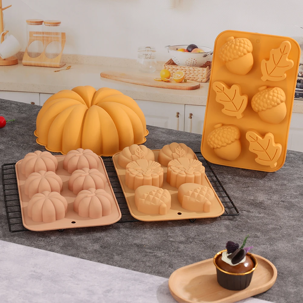 

3D 4PCS Food Grade Mold Shaped Silicone With Pumpkin Decorating Cakes Mould For Joy of Harvest Fondant Chocolate Baking