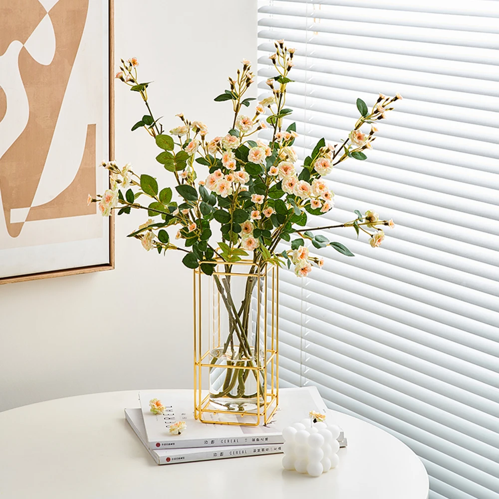 

Nordic Decoration Home Metal Frame Glass Vase Hydroponic Vase Room Decor Aesthetic Living Room Decoration Vases for Flowers