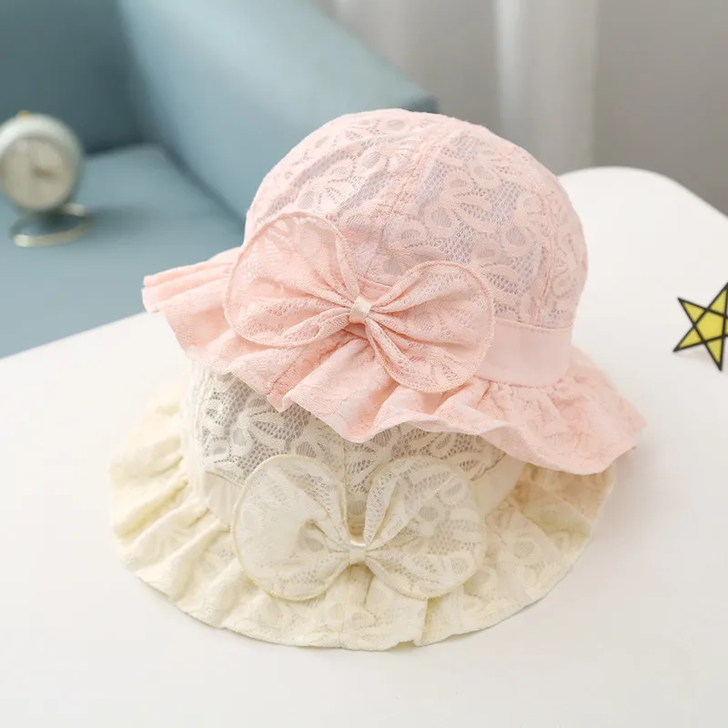 

Spring Summer Breathable Baby Hat Lace Fishmen Baby Girl Sun Hats Outdoor Kids Princess Beach Panama Cap 4-12M