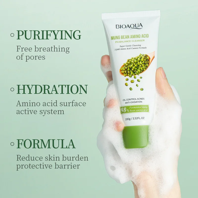 

Mung Bean Amino Acid Face Cleanser Give 1 Facial Scrub Cleansing Acne Oil Control Blackhead Remover Shrink Pores Skin Care