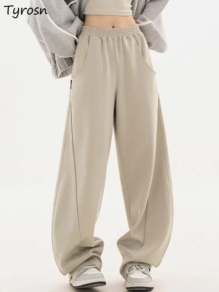 

Брюки женские повседневные свободные, однотонные простые универсальные спортивные элегантные модные Уютные Дамские Брюки с завышенной талией в Корейском стиле