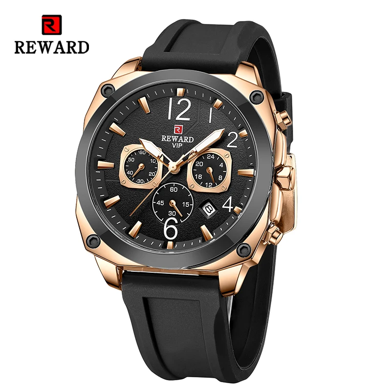 

New REWARD Quartz Wristwatch for Men Chronograph Luminous Sport Watch Silicon Strap Wrist Watch Gift for Family Friends
