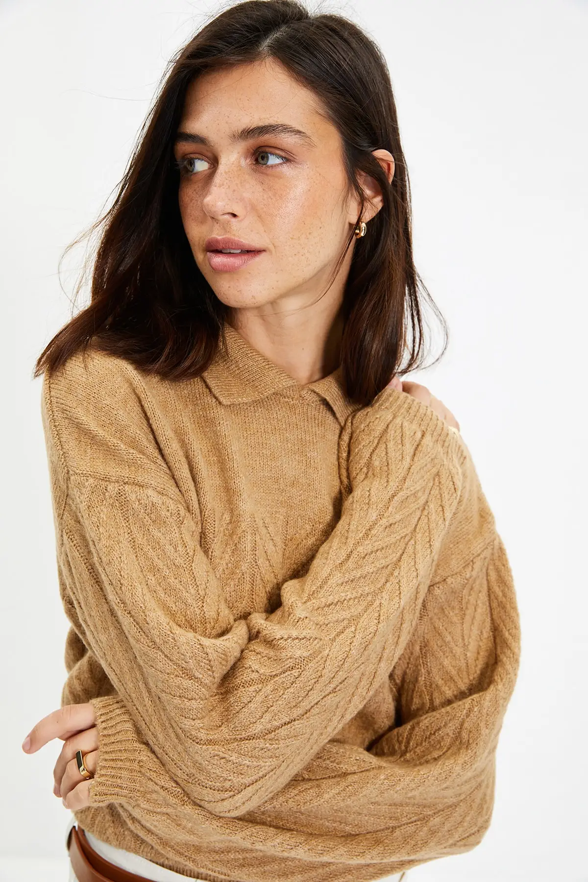 

Camel Mesh Detaylı Knitwear Sweater