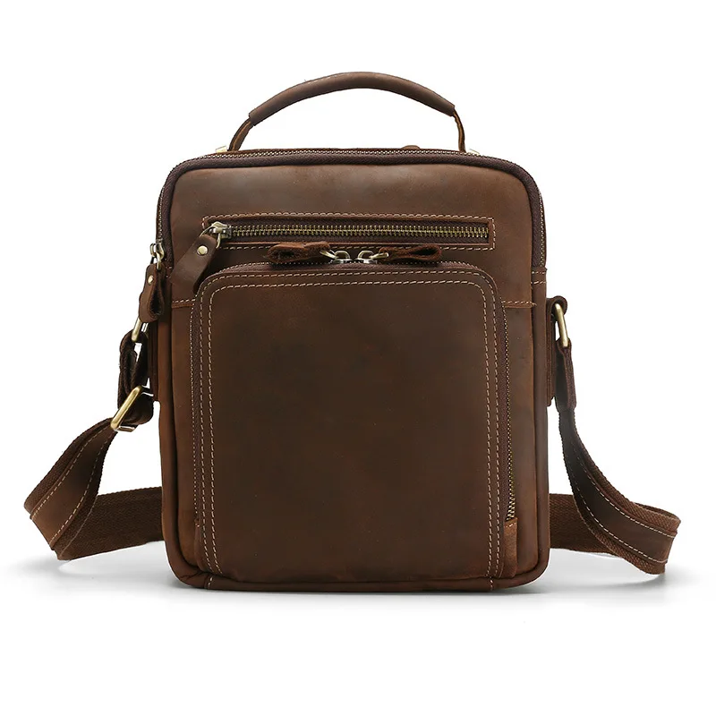

Retro Large Capacity Crazy Horse Genuine Upper Layer Cow Leather Single Shoulder Bag Versatile Men Crossbody Cowhide Backpacks