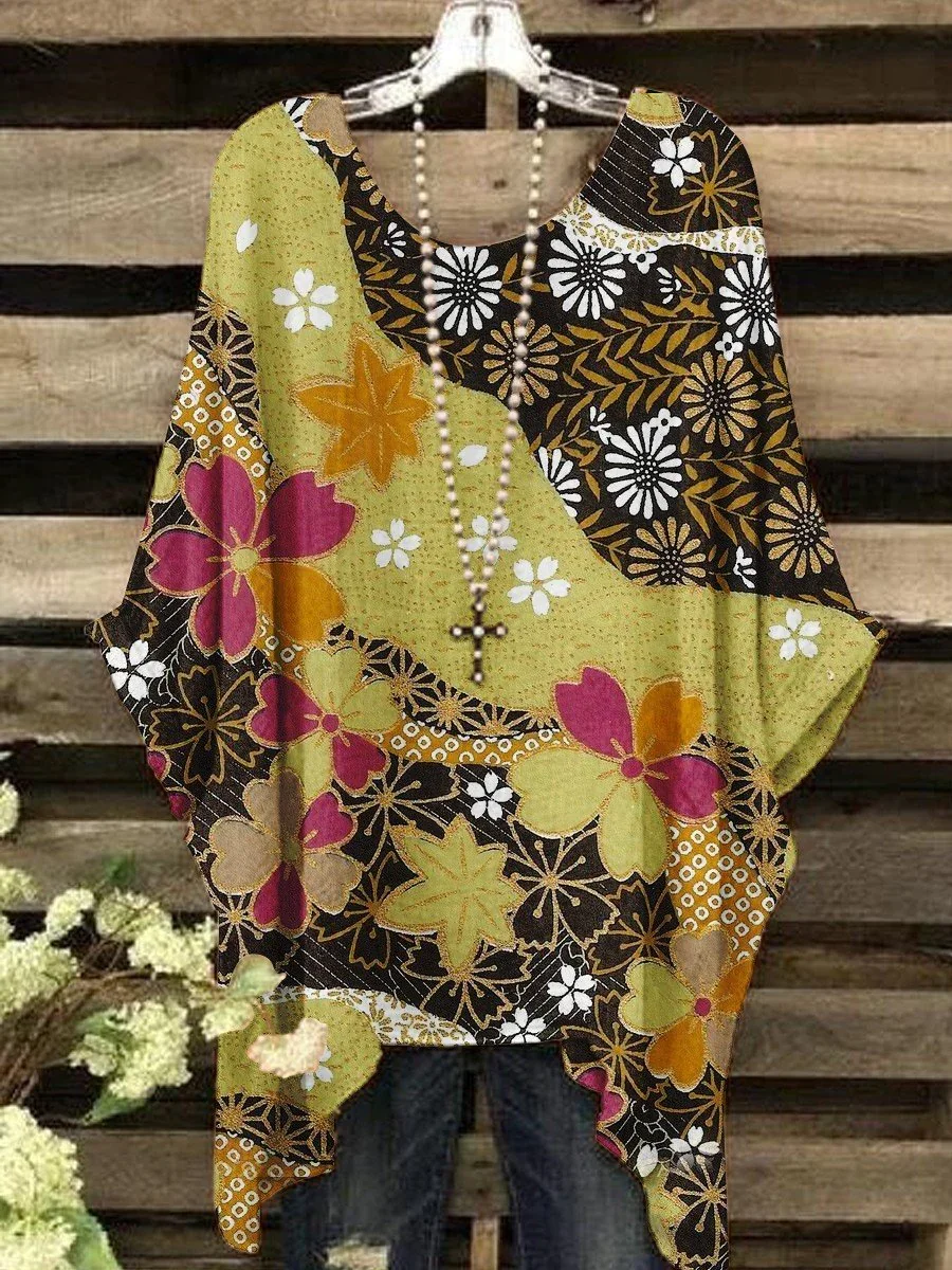 

Women's Ethnic Flower Patchwork Art Casual Top