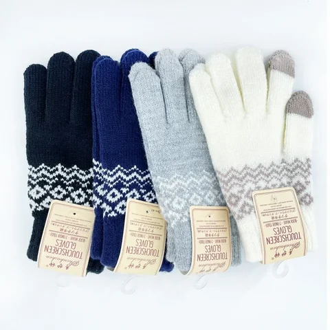 Зимние теплые толстые перчатки для экрана, женские кашемировые шерстяные вязаные перчатки, однотонные варежки для мобильного телефона, планшета, планшета