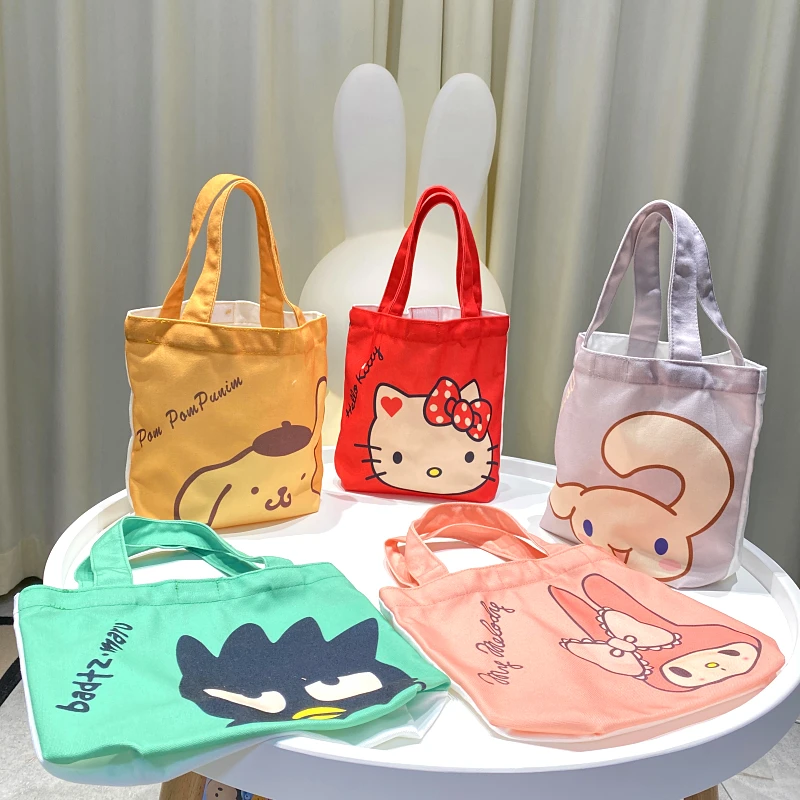 

Sanrioed Hello kitty My Melody Cinnamoroll Pom Новый мультяшный узор Kawai Многофункциональный студенческий холщовый Ланч-бокс сумка