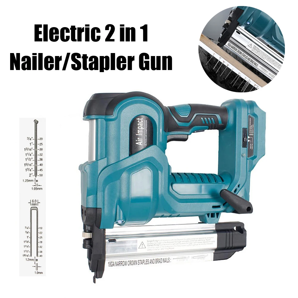 18V Cordless Electric Nailer/Stapler 18V 2 in 1 Stapler Gun with 200pcs Compatible For Makita batteries Improvement Woodworking