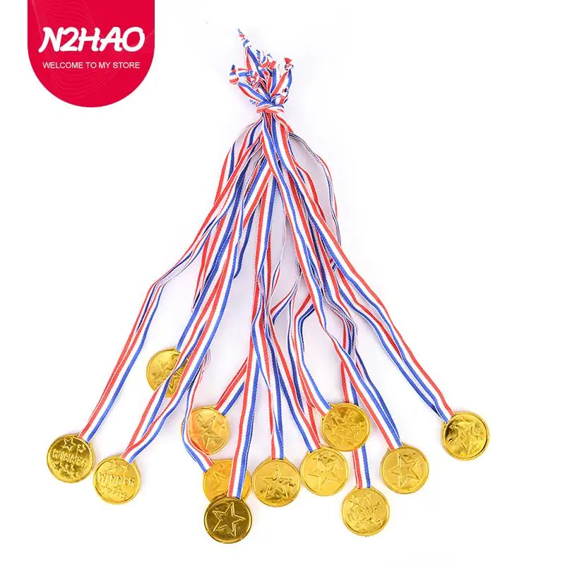 

12pcs Plastic Children Gold Winners Medals Kids Game Sports Prize Awards Toys Party Favor Plastic Gold Medal Kids Party Supplies