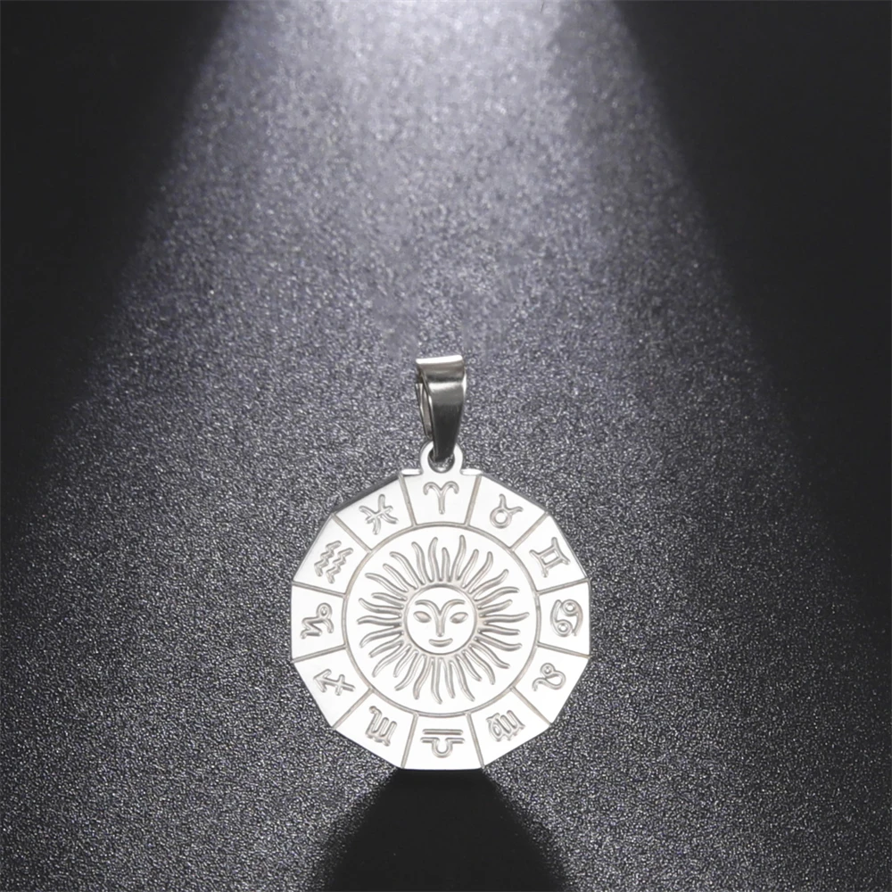 5pcs/Lot Wholesale 12 Constellation Pendants Stainless Steel Sun Charms For Jewelry Making Diy Necklace Keychains Accessories