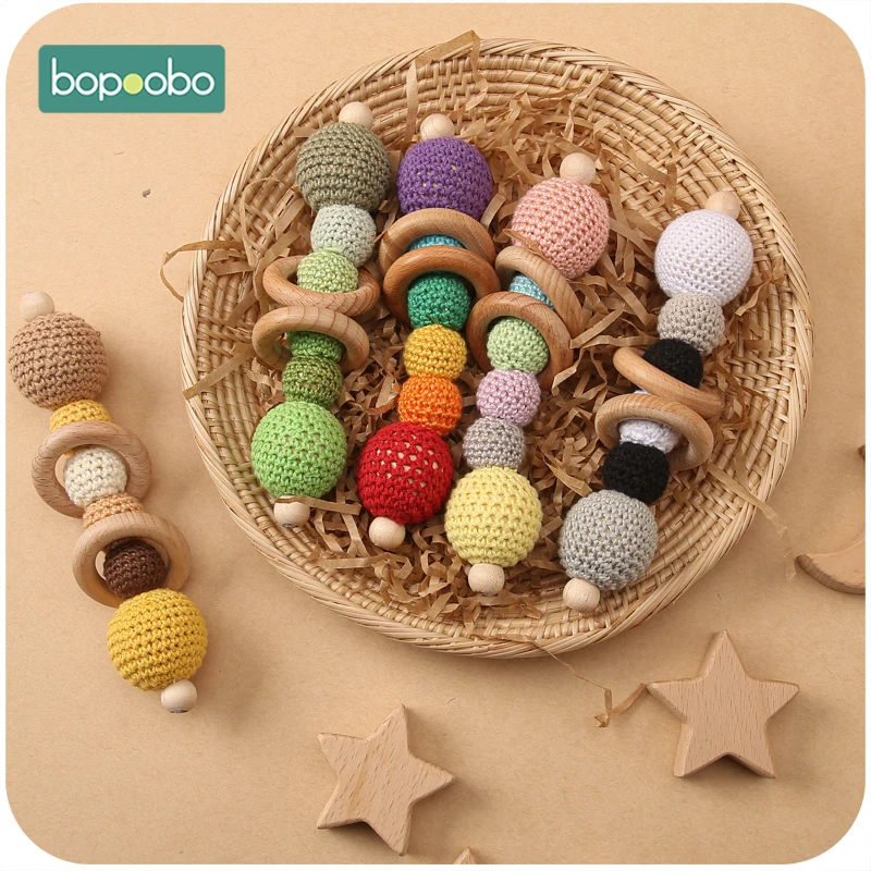 

Bopoobo 1Pc Baby Pacifier Chain Wooden Crochet Beads Grasping Toy Ring Teether Rattle Baby Pacifier Chain Baby Pram for Baby