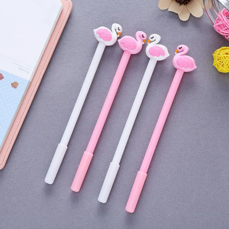 

2pcs/Set, Cute And Beautiful Flamingo Swans Handle Gel Kawaii Stationery Pen Material Office For Writing Tools School Supplies