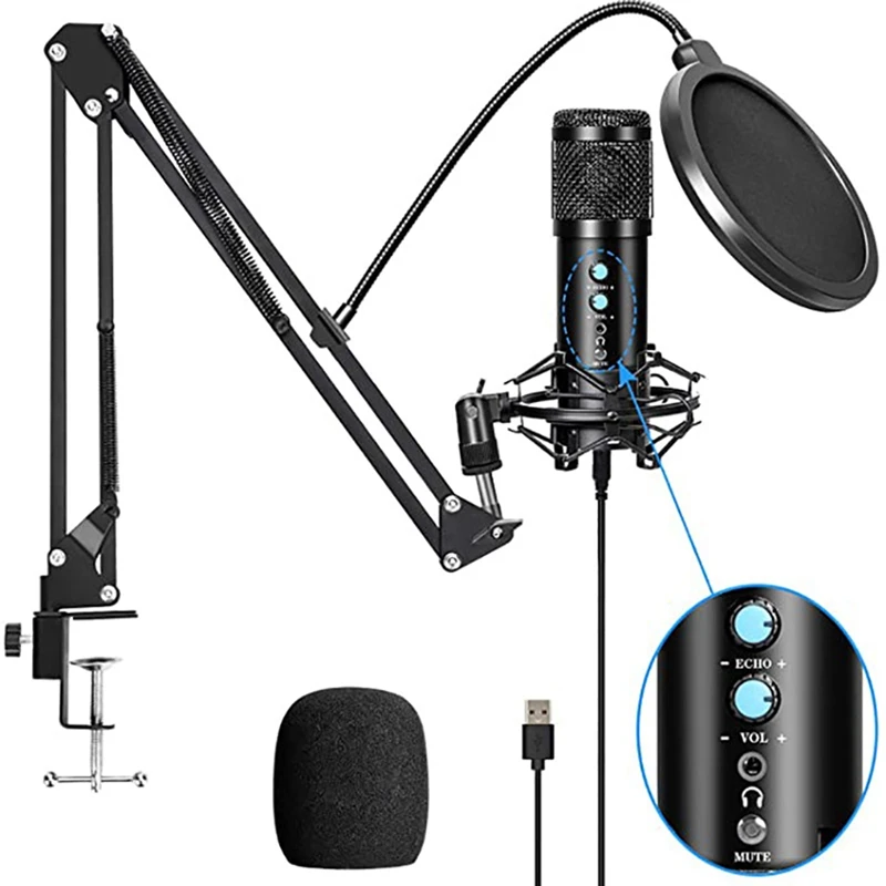 

Hot TTKK BM858 USB Condenser Microphone Kit for Computer, Professional Streaming Podcast, Live Streaming, Gaming,Sing,Studio