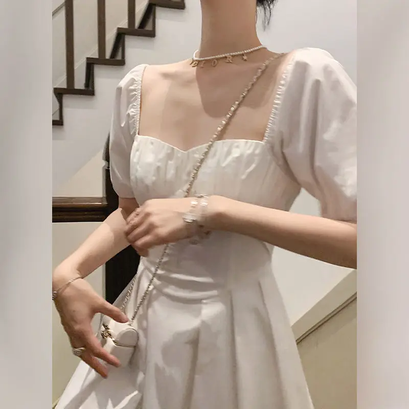 

White Long Vintage Dress for Women Summer Elegant Midi Dress Maxi Y2k Clothes Beach Birthday Evening Clothing Fairycore 2022