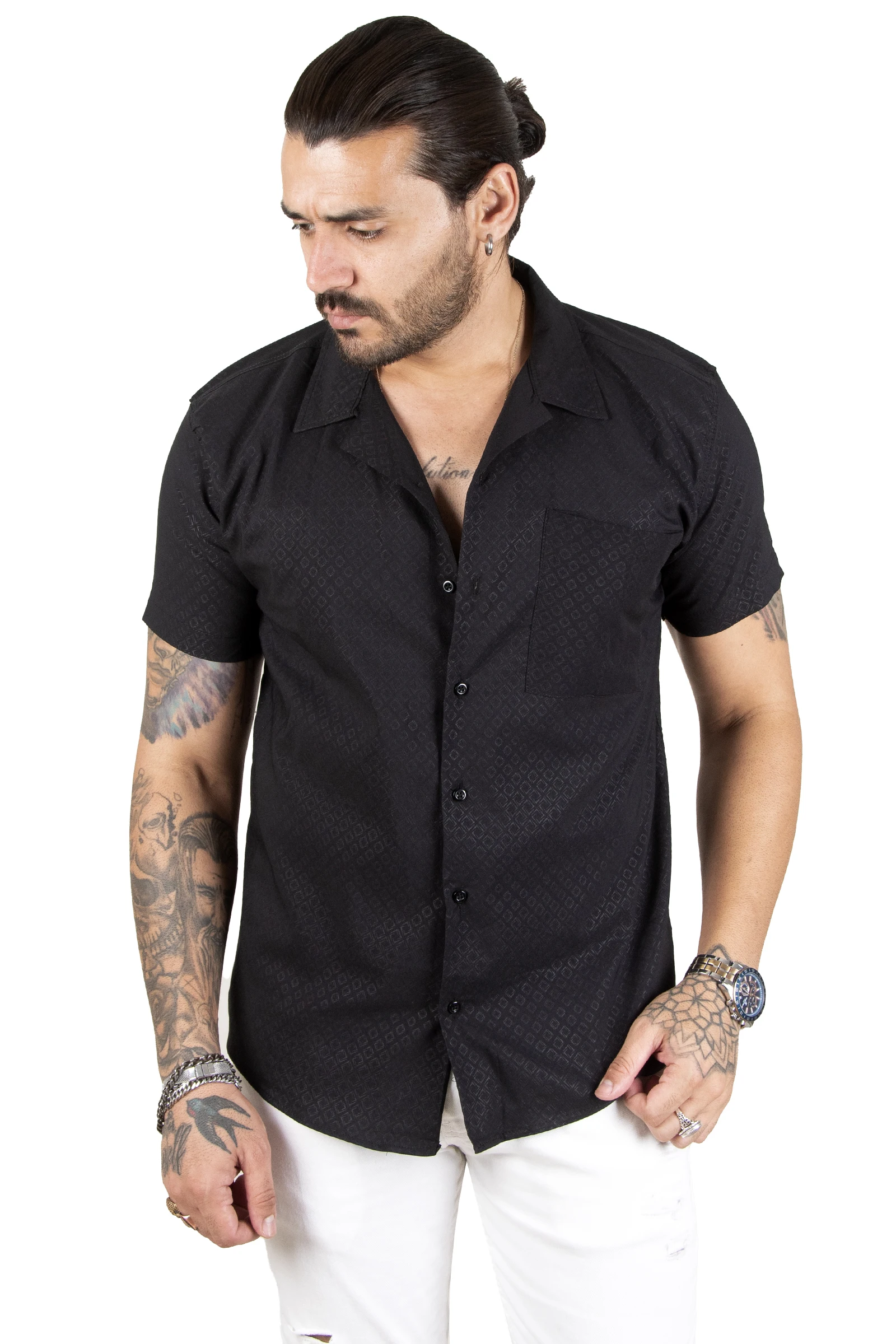 DeepSEA Decorated Single Pocket Lycra Short Sleeve Male Shirt 2201925