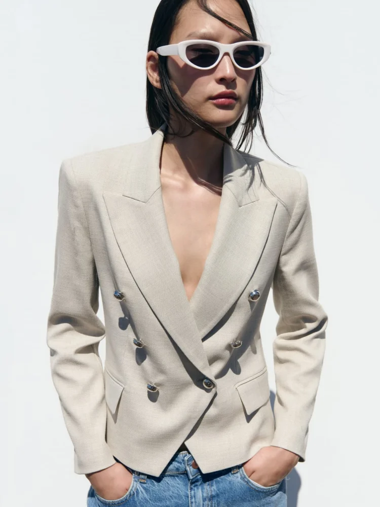 

TAOP&ZA 2023 New Women's Clothing Small All-match Slim Texture Double-breasted Suit Jacket 2138850