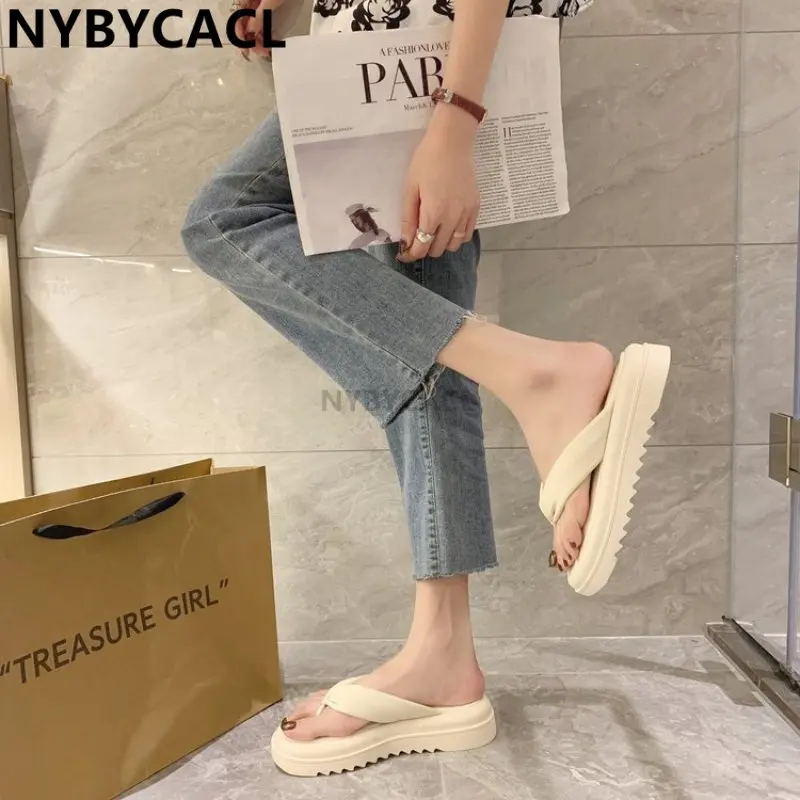 Summer Platform Women Slippers Clip Toe Slip On Shoes Ladies Fashion Female Outdoor Party Slides White sandalias mujer New