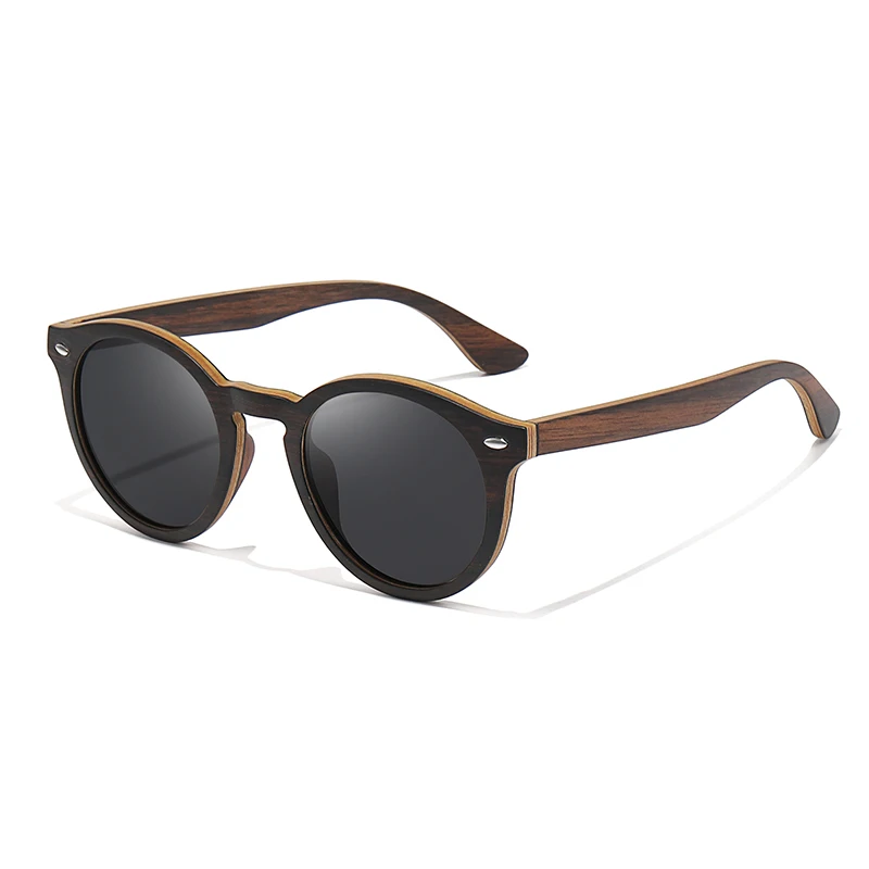 LDMZYJ Polarized Sunglasses Women Men Vintage Round  Wooden Frame Brand Designer Driving Sun Glasses With Gift Box