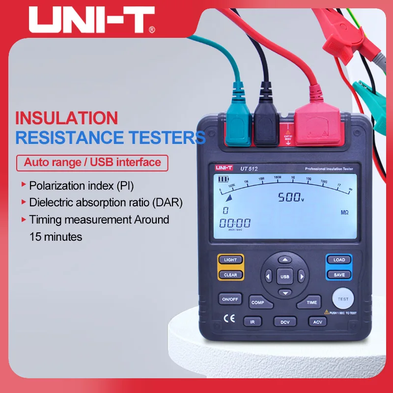 

UNI-T UT512 Digital Insulation Resistance Tester 2500V Megger Earth Ground Ohm Meter Storage Analog Bar Graph DAR LCD Backlight