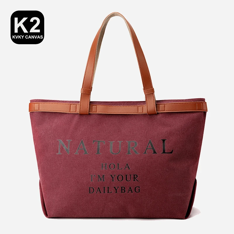 

KVKY Big Bag New Women's Canvas Bag Fashion Letter Travel Bag Popular One Shoulder Bag Simple Totes High Quality Vintage Handbag