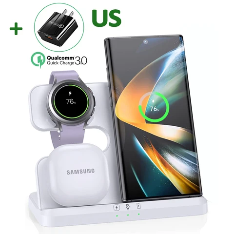 Беспроводное зарядное устройство 30 Вт, подставка для Samsung S22 S21 Fold 4 Galaxy Watch 5 5 Pro 4 3 Active 2/1 Buds 3 в 1, док-станция для быстрой зарядки