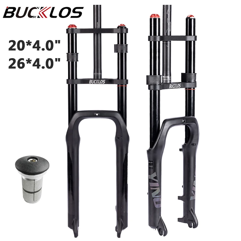 

BUCKLOS MTB Double Shoulder Fat Fork 26inch Bicycle Snow Fork Bike Air Suspension 20 26 Inch Forks 4.0" Tire Quick Release