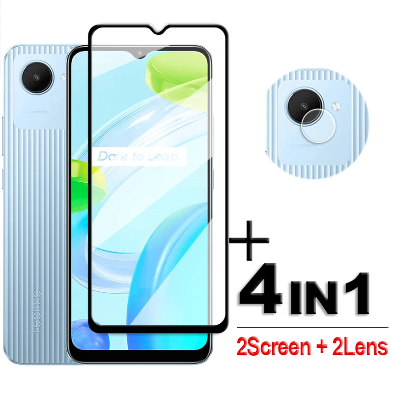 

4 в 1 для Realme C30 стекло Realme C30 закаленное стекло 2.5D полное покрытие Защита экрана для Realme C30 C35 C25s C21Y C21 пленка для объектива