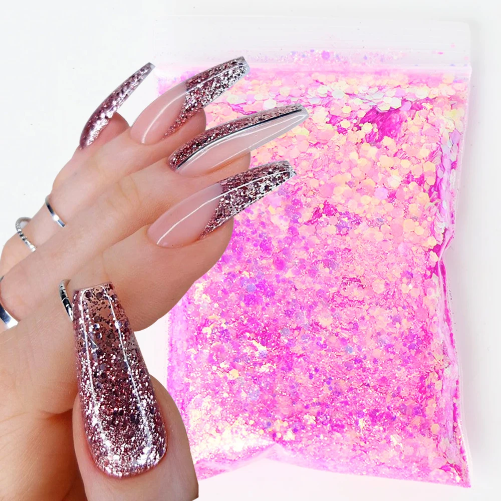 

Press On Nails 2OZ Pink Champagne Glitter Hard Gel Press Sequins for DIY Shinning Nails 150 Colors Nail Glitter Flakes Sequin