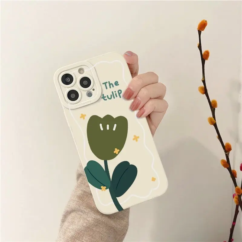 

Cute tulip flower phone case for iphone se3 13 pro max 12 mini 11 shockproof silicone back cover for iphone xr xs max x 8 7 plus