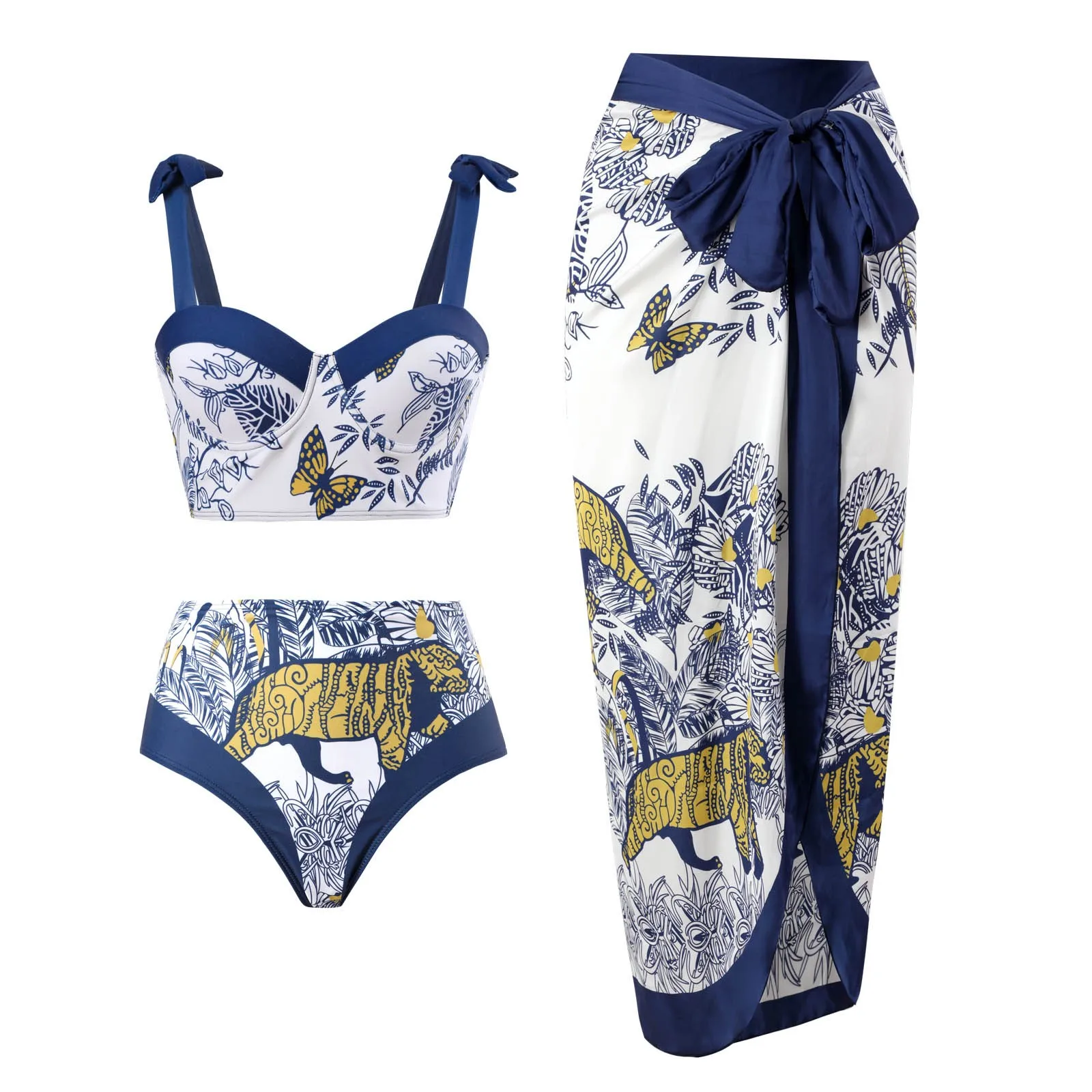 

Женский сексуальный цельный купальник с принтом, длинная юбка, комплект из трех предметов, женский купальник 2023, женские купальные костюмы, женский купальник