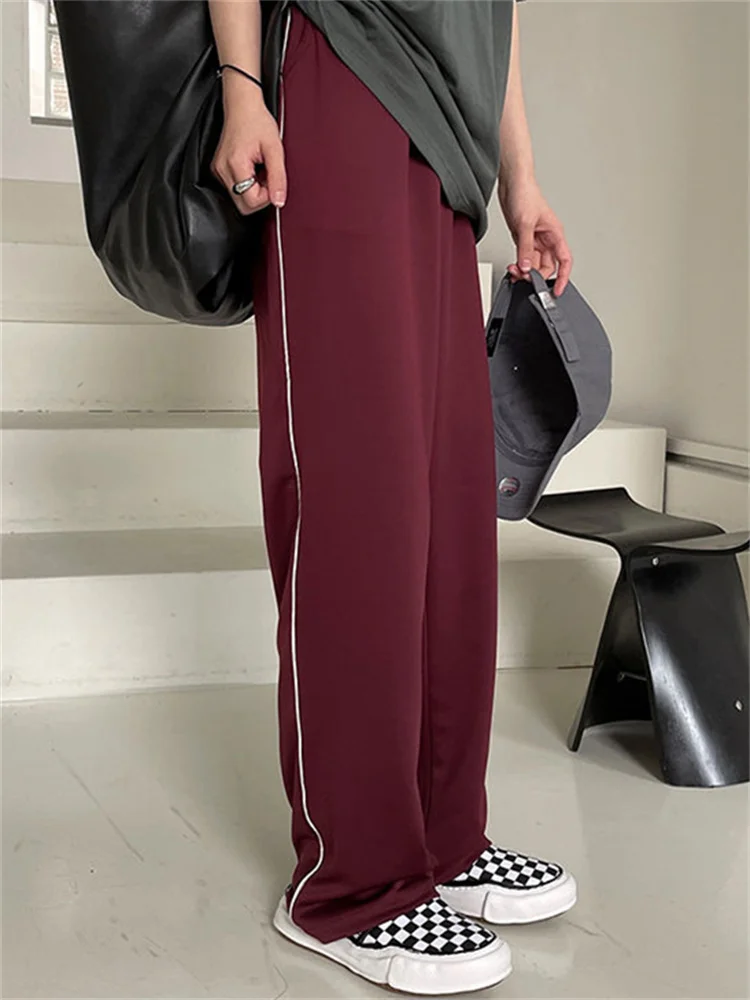 

QWEEK Harajuku Retro Striped Red Joggers Sweatpants Women Oversized Korean Fashion Wide Leg Track Pants Female Sports Trousers