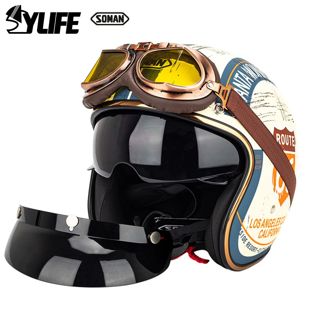 New Open Face Motorcycle Helmet Casco Moto Retro Moto Helmet Men Women Vintage Fashion Street Safety Scooter Helmet Four Seasons