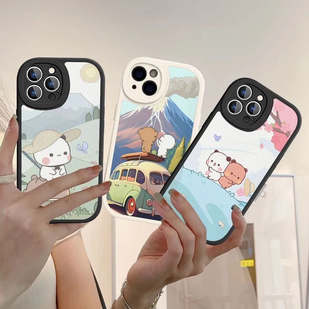 

Cute Cartoon Cat Bear Phone Case Hard Leather For iPhone 14 13 12 Mini 11 14 Pro Max Xs X Xr 7 8 Plus Fundas