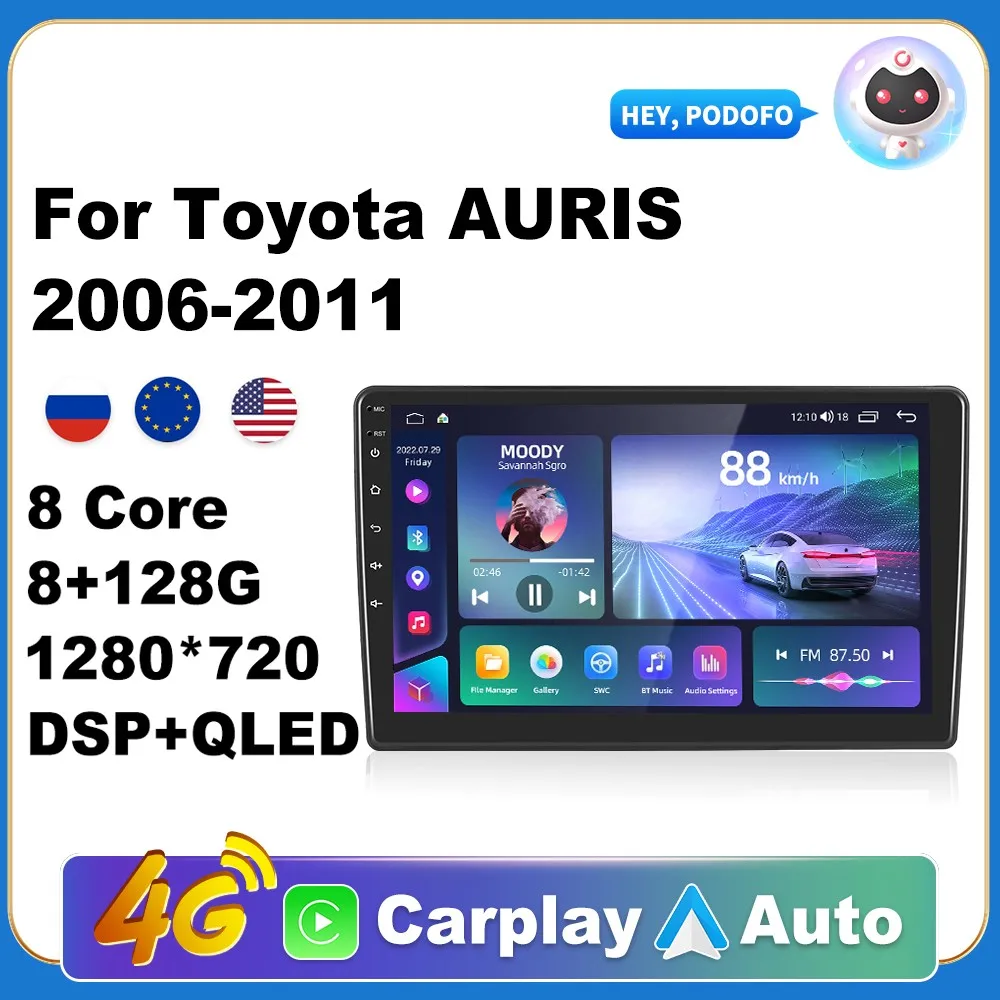 

Car Android CarPlay Radio Multimedia Player For Toyota AURIS 2006-2011 2 Din Autoradio Video AI Voice Navi 4G WiFi GPS