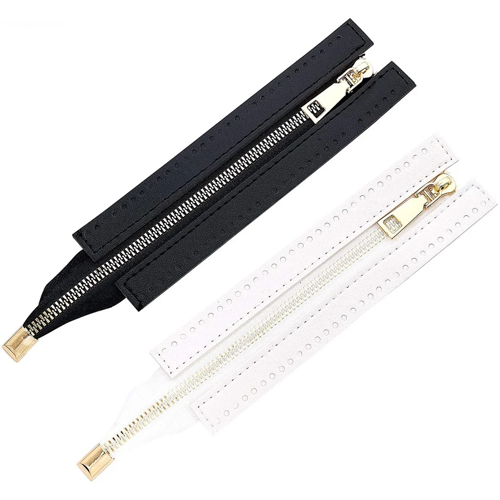

9.5 Inch 2 Pcs PU Leather Zipper Sewing Accessories for DIY Woven Bag Hardware Handbags Making