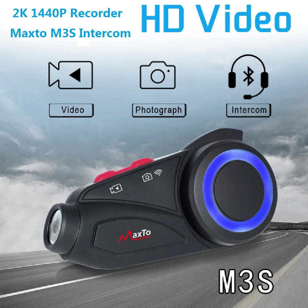

MAXTO M3S Motorcycle Camera Video Recorder 2k 1440P Helmet Intercom Group 6 Riders Bluetooth Wifi M3 DVR Dash Cam 64G Card Gift