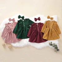 newborn baby clothes girl dress infant toddler dress corduroy plus cashmere cute bow dress princess party dress ropa bebe